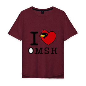 Мужская футболка хлопок Oversize с принтом I love Omsk (Я люблю Омск) в Санкт-Петербурге, 100% хлопок | свободный крой, круглый ворот, “спинка” длиннее передней части | i love omsk | город | омич | омская птица | птица | я люблю омск
