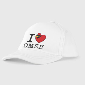 Детская бейсболка с принтом I love Omsk (Я люблю Омск) в Санкт-Петербурге, 100% хлопок | классический козырек, металлическая застежка-регулятор размера | Тематика изображения на принте: i love omsk | город | омич | омская птица | птица | я люблю омск