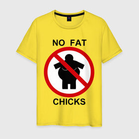 Мужская футболка хлопок с принтом No fat chicks в Санкт-Петербурге, 100% хлопок | прямой крой, круглый вырез горловины, длина до линии бедер, слегка спущенное плечо. | дорожные знаки | нет толстым | толстая девушка