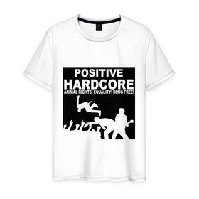 Мужская футболка хлопок с принтом Positive Hardcore в Санкт-Петербурге, 100% хлопок | прямой крой, круглый вырез горловины, длина до линии бедер, слегка спущенное плечо. | 