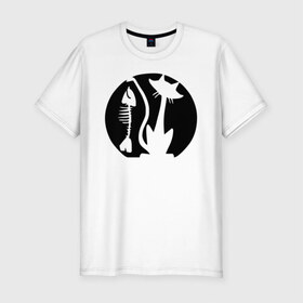 Мужская футболка премиум с принтом Кот и рыбка в Санкт-Петербурге, 92% хлопок, 8% лайкра | приталенный силуэт, круглый вырез ворота, длина до линии бедра, короткий рукав | киса | кот | котенок | котик | кошка | кошки | рыбка