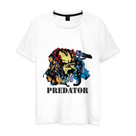 Мужская футболка хлопок с принтом Predator в Санкт-Петербурге, 100% хлопок | прямой крой, круглый вырез горловины, длина до линии бедер, слегка спущенное плечо. | хищник
