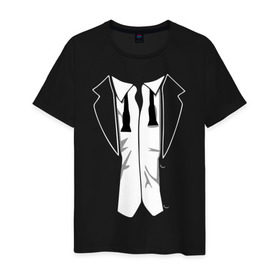 Мужская футболка хлопок с принтом Костюм с развязанной бабочкой в Санкт-Петербурге, 100% хлопок | прямой крой, круглый вырез горловины, длина до линии бедер, слегка спущенное плечо. | бабочка | смокинг