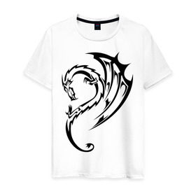 Мужская футболка хлопок с принтом тату-дракон3 в Санкт-Петербурге, 100% хлопок | прямой крой, круглый вырез горловины, длина до линии бедер, слегка спущенное плечо. | Тематика изображения на принте: dragon | tatu | дракон | тату | черный дракон