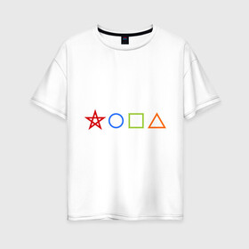 Женская футболка хлопок Oversize с принтом Жопа геометрическая в Санкт-Петербурге, 100% хлопок | свободный крой, круглый ворот, спущенный рукав, длина до линии бедер
 | геометрия | звезда | квадрат | круг | треугольник | фигуры | черчение