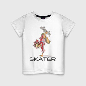 Детская футболка хлопок с принтом Скейтбордист на борде в Санкт-Петербурге, 100% хлопок | круглый вырез горловины, полуприлегающий силуэт, длина до линии бедер | 