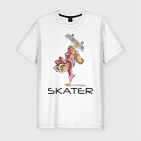 Мужская футболка премиум с принтом Скейтбордист на борде в Санкт-Петербурге, 92% хлопок, 8% лайкра | приталенный силуэт, круглый вырез ворота, длина до линии бедра, короткий рукав | 