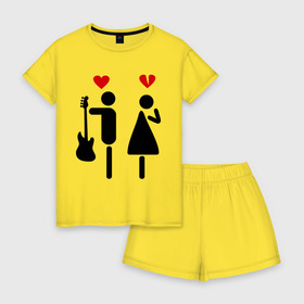 Женская пижама с шортиками хлопок с принтом Выбор гитариста в Санкт-Петербурге, 100% хлопок | футболка прямого кроя, шорты свободные с широкой мягкой резинкой | гитара