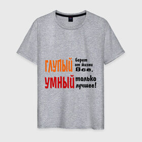 Мужская футболка хлопок с принтом Философия жизни в Санкт-Петербурге, 100% хлопок | прямой крой, круглый вырез горловины, длина до линии бедер, слегка спущенное плечо. | глупый | глупый берет все | умный | умный лучшее
