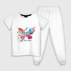 Детская пижама хлопок с принтом Бабочка - I Love You в Санкт-Петербурге, 100% хлопок |  брюки и футболка прямого кроя, без карманов, на брюках мягкая резинка на поясе и по низу штанин
 | крылья