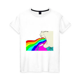 Женская футболка хлопок с принтом Радуга изо рта в Санкт-Петербурге, 100% хлопок | прямой крой, круглый вырез горловины, длина до линии бедер, слегка спущенное плечо | лицо | мужчина | радужный | рот | цвета | цветной