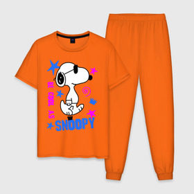 Мужская пижама хлопок с принтом Be cool as Snoopy в Санкт-Петербурге, 100% хлопок | брюки и футболка прямого кроя, без карманов, на брюках мягкая резинка на поясе и по низу штанин
 | Тематика изображения на принте: snoopy | будь крутым как снупи | мультик | мультики | мультфильмы | снупи | собачка снупи