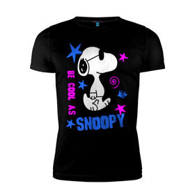 Мужская футболка премиум с принтом Be cool as Snoopy в Санкт-Петербурге, 92% хлопок, 8% лайкра | приталенный силуэт, круглый вырез ворота, длина до линии бедра, короткий рукав | snoopy | будь крутым как снупи | мультик | мультики | мультфильмы | снупи | собачка снупи
