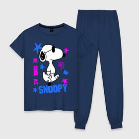 Женская пижама хлопок с принтом Be cool as Snoopy в Санкт-Петербурге, 100% хлопок | брюки и футболка прямого кроя, без карманов, на брюках мягкая резинка на поясе и по низу штанин | Тематика изображения на принте: snoopy | будь крутым как снупи | мультик | мультики | мультфильмы | снупи | собачка снупи
