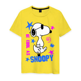 Мужская футболка хлопок с принтом Be cool as Snoopy в Санкт-Петербурге, 100% хлопок | прямой крой, круглый вырез горловины, длина до линии бедер, слегка спущенное плечо. | snoopy | будь крутым как снупи | мультик | мультики | мультфильмы | снупи | собачка снупи