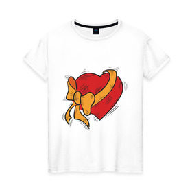 Женская футболка хлопок с принтом Дарю сердце любимой в Санкт-Петербурге, 100% хлопок | прямой крой, круглый вырез горловины, длина до линии бедер, слегка спущенное плечо | love | бойфренд | девушка | любимая | любовь | отношения | пара | парень | подруга | сердечко | чувства