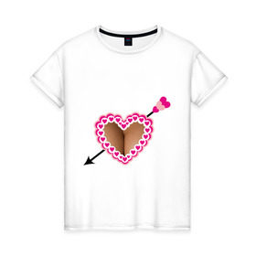 Женская футболка хлопок с принтом Грудь накладная в Санкт-Петербурге, 100% хлопок | прямой крой, круглый вырез горловины, длина до линии бедер, слегка спущенное плечо | бюст | грудь | девушкам | для девушек | женская грудь | накладная грудь | сердечки | сердце