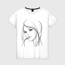 Женская футболка хлопок с принтом Эскиз женского лица в Санкт-Петербурге, 100% хлопок | прямой крой, круглый вырез горловины, длина до линии бедер, слегка спущенное плечо | девушка | женское лицо | карие глаза | лицо | портрет