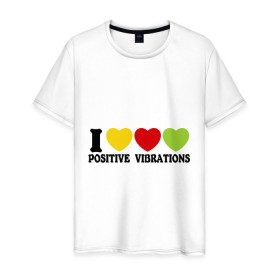 Мужская футболка хлопок с принтом I Love Positive Vibrations в Санкт-Петербурге, 100% хлопок | прямой крой, круглый вырез горловины, длина до линии бедер, слегка спущенное плечо. | 