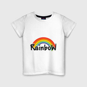 Детская футболка хлопок с принтом Радуга (надпись) в Санкт-Петербурге, 100% хлопок | круглый вырез горловины, полуприлегающий силуэт, длина до линии бедер | rainbow | краски | радуга | цвета