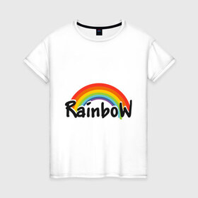 Женская футболка хлопок с принтом Радуга (надпись) в Санкт-Петербурге, 100% хлопок | прямой крой, круглый вырез горловины, длина до линии бедер, слегка спущенное плечо | rainbow | краски | радуга | цвета