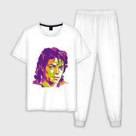 Мужская пижама хлопок с принтом Michael Jackson полноцвет в Санкт-Петербурге, 100% хлопок | брюки и футболка прямого кроя, без карманов, на брюках мягкая резинка на поясе и по низу штанин
 | Тематика изображения на принте: jackson | michael | michael jackson | pop | джексон | знаменитость | майкл | майкл джексон | певец | поп | портрет