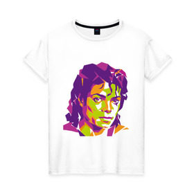 Женская футболка хлопок с принтом Michael Jackson полноцвет в Санкт-Петербурге, 100% хлопок | прямой крой, круглый вырез горловины, длина до линии бедер, слегка спущенное плечо | jackson | michael | michael jackson | pop | джексон | знаменитость | майкл | майкл джексон | певец | поп | портрет