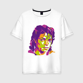 Женская футболка хлопок Oversize с принтом Michael Jackson полноцвет в Санкт-Петербурге, 100% хлопок | свободный крой, круглый ворот, спущенный рукав, длина до линии бедер
 | jackson | michael | michael jackson | pop | джексон | знаменитость | майкл | майкл джексон | певец | поп | портрет