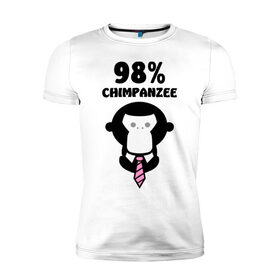 Мужская футболка премиум с принтом 98% Шимпанзе в Санкт-Петербурге, 92% хлопок, 8% лайкра | приталенный силуэт, круглый вырез ворота, длина до линии бедра, короткий рукав | 98 | chimpanzee | животные | обезьяна | шимпанзе