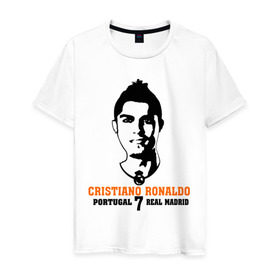 Мужская футболка хлопок с принтом Cristiano Ronaldo 7 в Санкт-Петербурге, 100% хлопок | прямой крой, круглый вырез горловины, длина до линии бедер, слегка спущенное плечо. | Тематика изображения на принте: роналдо
