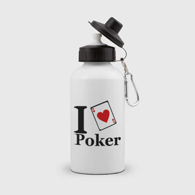 Бутылка спортивная с принтом poker love в Санкт-Петербурге, металл | емкость — 500 мл, в комплекте две пластиковые крышки и карабин для крепления | i love poker | poker | азартные игры | карта | название меняем на  life with pokerлюблю покер | покер | туз | туз черви | я люблю покер