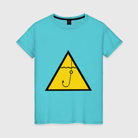 Женская футболка хлопок с принтом Значок рыбака в Санкт-Петербурге, 100% хлопок | прямой крой, круглый вырез горловины, длина до линии бедер, слегка спущенное плечо | знак | знак рыбака | крючок | рыбак | рыбалка | удочка | улов