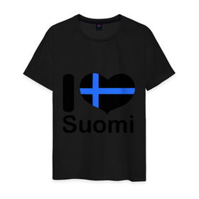 Мужская футболка хлопок с принтом Love Suomi в Санкт-Петербурге, 100% хлопок | прямой крой, круглый вырез горловины, длина до линии бедер, слегка спущенное плечо. | suomi | курорты | курорты финляндии | люблю финляндию | отдых | финляндия
