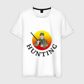 Мужская футболка хлопок с принтом Стрелок охотник в Санкт-Петербурге, 100% хлопок | прямой крой, круглый вырез горловины, длина до линии бедер, слегка спущенное плечо. | hunter