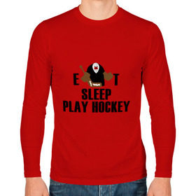 Мужской лонгслив хлопок с принтом Eat sleep play hockey в Санкт-Петербурге, 100% хлопок |  | hockey | nhl | ешь | играй в хоккей | нхл | спи | хоккей