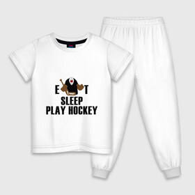 Детская пижама хлопок с принтом Eat sleep play hockey в Санкт-Петербурге, 100% хлопок |  брюки и футболка прямого кроя, без карманов, на брюках мягкая резинка на поясе и по низу штанин
 | hockey | nhl | ешь | играй в хоккей | нхл | спи | хоккей