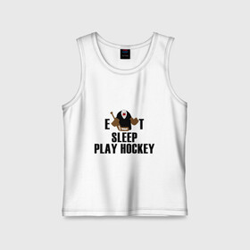 Детская майка хлопок с принтом Eat sleep play hockey в Санкт-Петербурге,  |  | Тематика изображения на принте: hockey | nhl | ешь | играй в хоккей | нхл | спи | хоккей