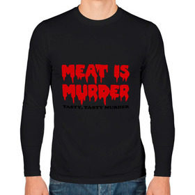 Мужской лонгслив хлопок с принтом Мясо это вкусное убийство в Санкт-Петербурге, 100% хлопок |  | meat is murder | веген | вегетарианство | кровь | мясо