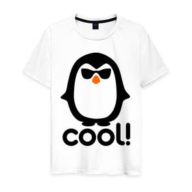 Мужская футболка хлопок с принтом Стильный клевый крутой пингвин в Санкт-Петербурге, 100% хлопок | прямой крой, круглый вырез горловины, длина до линии бедер, слегка спущенное плечо. | пингвин
