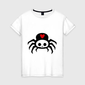 Женская футболка хлопок с принтом Spider-Skull в Санкт-Петербурге, 100% хлопок | прямой крой, круглый вырез горловины, длина до линии бедер, слегка спущенное плечо | скелет