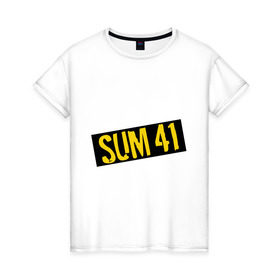 Женская футболка хлопок с принтом Панк-группа Sum-41 в Санкт-Петербурге, 100% хлопок | прямой крой, круглый вырез горловины, длина до линии бедер, слегка спущенное плечо | punk | rock | sum 41 | логотип | музыка | панк | рок | рок группы | рок музыка