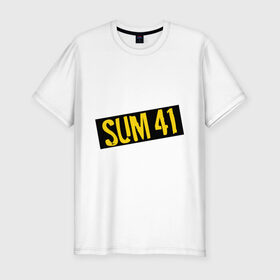 Мужская футболка премиум с принтом Панк-группа Sum-41 в Санкт-Петербурге, 92% хлопок, 8% лайкра | приталенный силуэт, круглый вырез ворота, длина до линии бедра, короткий рукав | punk | rock | sum 41 | логотип | музыка | панк | рок | рок группы | рок музыка