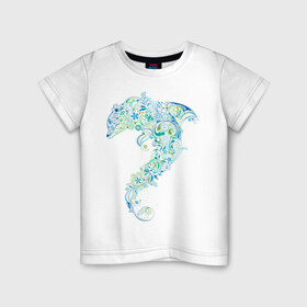 Детская футболка хлопок с принтом Абстрактный дельфин в Санкт-Петербурге, 100% хлопок | круглый вырез горловины, полуприлегающий силуэт, длина до линии бедер | абстрактный дельфин | дельфин | животные | морские животные | орнамент | рисунок | цветочный орнамент