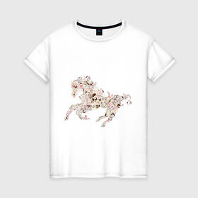Женская футболка хлопок с принтом Абстрактная лошадка в Санкт-Петербурге, 100% хлопок | прямой крой, круглый вырез горловины, длина до линии бедер, слегка спущенное плечо | абстракция | животные | лошадка | лошадь | орнамент | скакун | узор