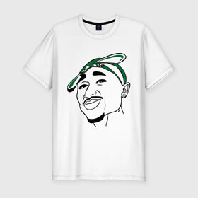 Мужская футболка премиум с принтом PacFace в Санкт-Петербурге, 92% хлопок, 8% лайкра | приталенный силуэт, круглый вырез ворота, длина до линии бедра, короткий рукав | 2pac | tupac | тупак