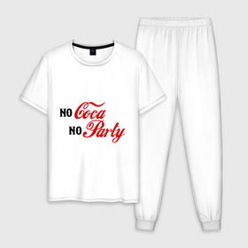 Мужская пижама хлопок с принтом No Coca No Party в Санкт-Петербурге, 100% хлопок | брюки и футболка прямого кроя, без карманов, на брюках мягкая резинка на поясе и по низу штанин
 | club | coca cola | party | вечеринка | клуб | клубные | кола
