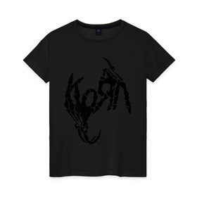 Женская футболка хлопок с принтом Korn bones в Санкт-Петербурге, 100% хлопок | прямой крой, круглый вырез горловины, длина до линии бедер, слегка спущенное плечо | korn | metal | группы | корн | логотип | метал | музыка | рок группы | рок музыка