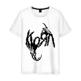 Мужская футболка хлопок с принтом Korn bones в Санкт-Петербурге, 100% хлопок | прямой крой, круглый вырез горловины, длина до линии бедер, слегка спущенное плечо. | Тематика изображения на принте: korn | metal | группы | корн | логотип | метал | музыка | рок группы | рок музыка