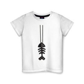 Детская футболка хлопок с принтом Кулон рыба в Санкт-Петербурге, 100% хлопок | круглый вырез горловины, полуприлегающий силуэт, длина до линии бедер | Тематика изображения на принте: скелет