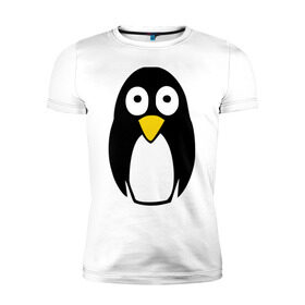 Мужская футболка премиум с принтом Милый пингвин в Санкт-Петербурге, 92% хлопок, 8% лайкра | приталенный силуэт, круглый вырез ворота, длина до линии бедра, короткий рукав | пингвин